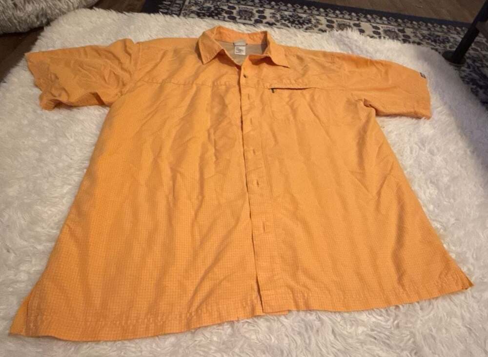 The North Face Men's Orange Plaid Short Sleeve Button-Down Vented Shirt